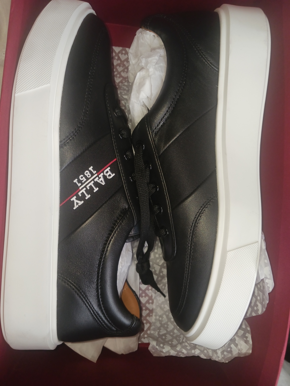 Bally Black Leather Sneakers with White Platform Sole